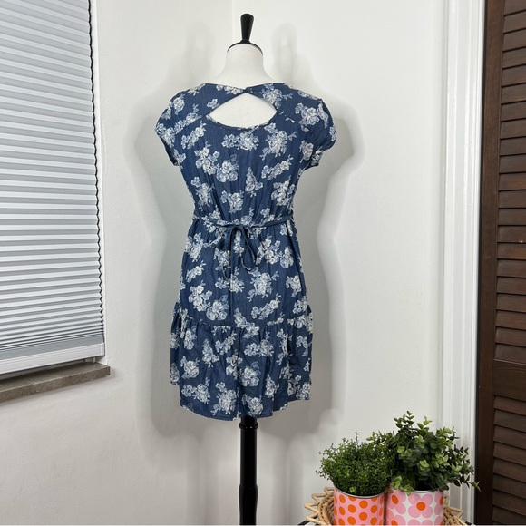 Justice | Girl’s Floral Blue Chambray Cap Short Sleeve Dress Tunic - Picture 4 of 10